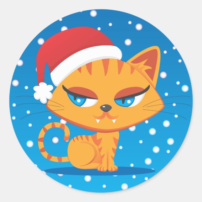 Santa Cat Runder Aufkleber (Vorderseite)