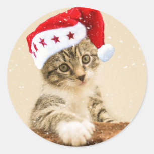 Santa Cat Weihnachten Runder Aufkleber