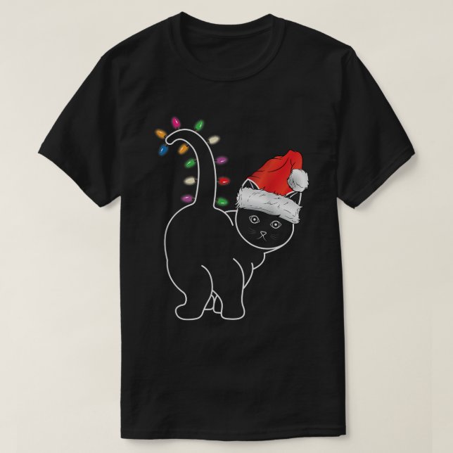 Santa Cat Weihnachtsfarbe Licht Sonnige Weihnachts T-Shirt (Design vorne)