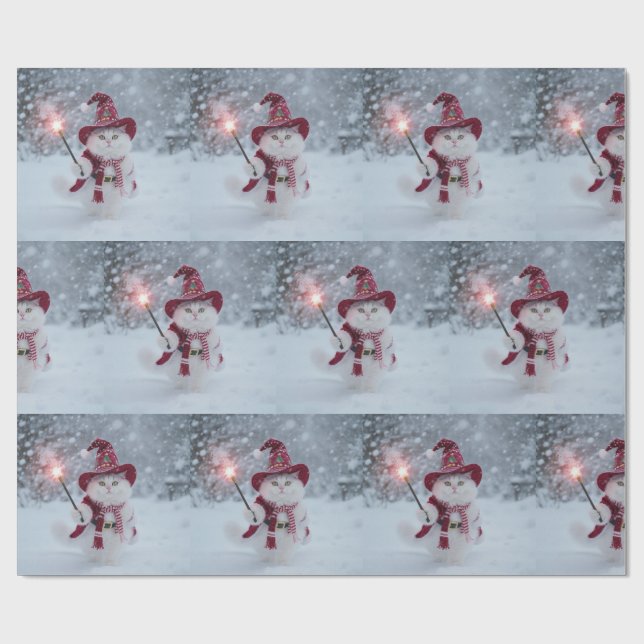 Santa Cat Wrapping Paper Geschenkpapier (Flach)