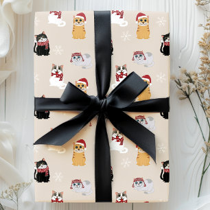 Santa Cats Cute Pet Kitty Weihnachtsmuster Geschenkpapier
