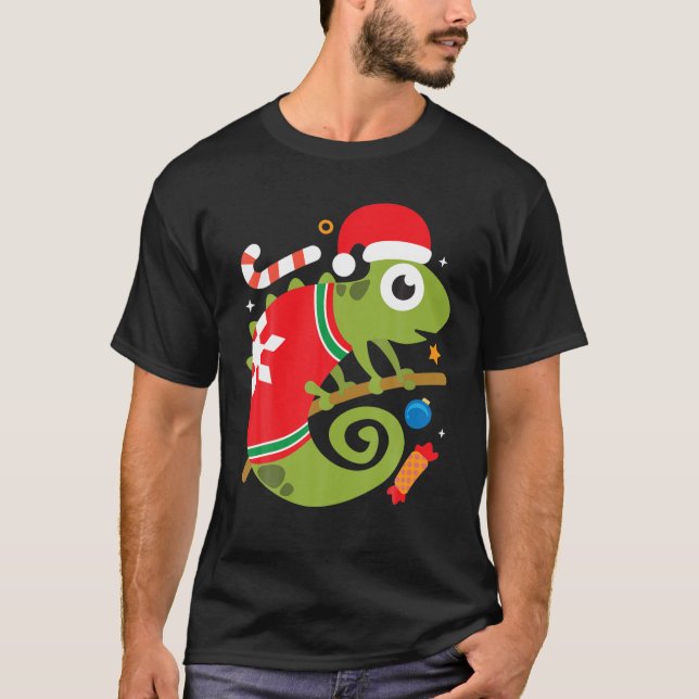 Santa Chameleon Funny Cool Christmas Gift T-Shirt (Vorderseite)
