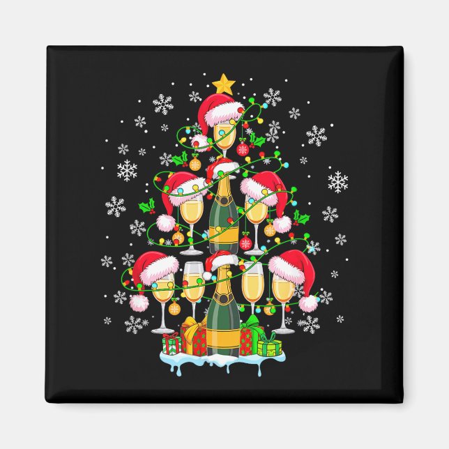 Santa Champagnes As Christmas Tree Matching Drinke Magnet (Vorne)