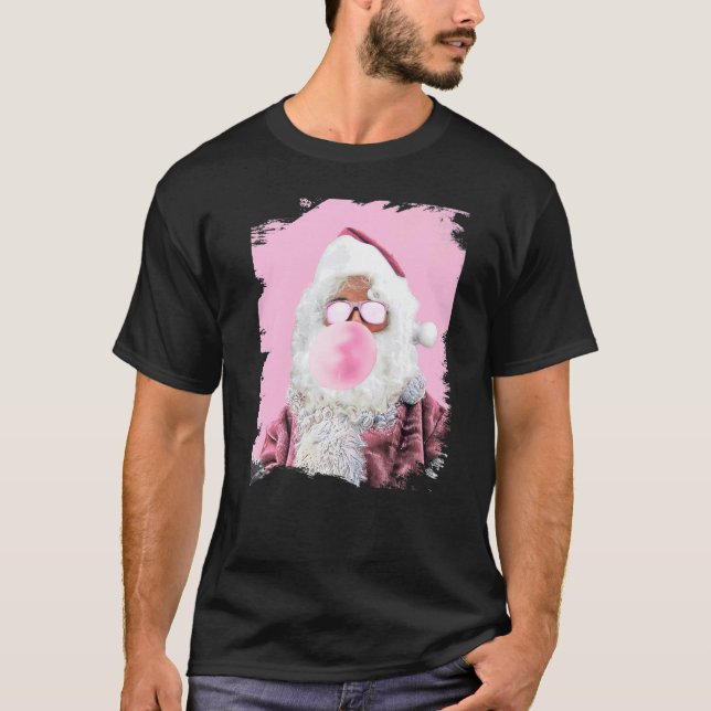 Santa Chewing Pink Blubble Gum Weihnachten T-Shirt (Vorderseite)