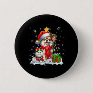 Santa Chihuahua mit Elf Katze Weihnachtsleuchten b Button