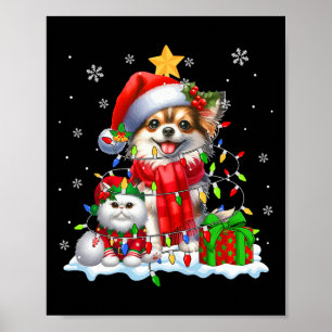Santa Chihuahua mit Elf Katze Weihnachtsleuchten b Poster