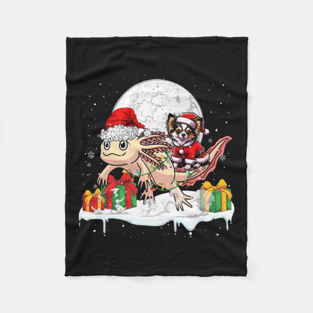 Santa Chihuahua Riding Axolotl Weihnachtsmann Kind Fleecedecke (Vorderseite)