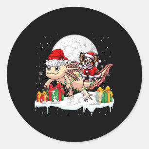 Santa Chihuahua Riding Axolotl Weihnachtsmann Kind Runder Aufkleber