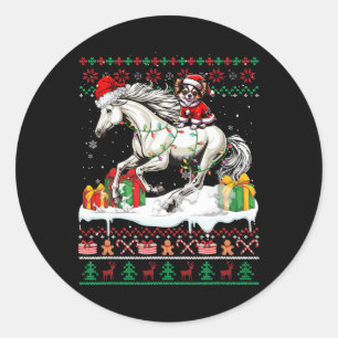 Santa Chihuahua Riding Pferd Weihnachten Pullover Runder Aufkleber
