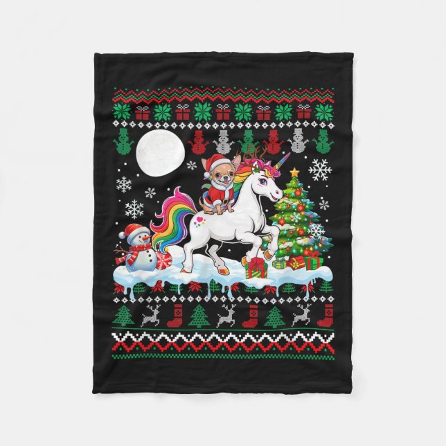 Santa Chihuahua Riding Unicorn Sweater Christmas O Fleecedecke (Vorderseite)