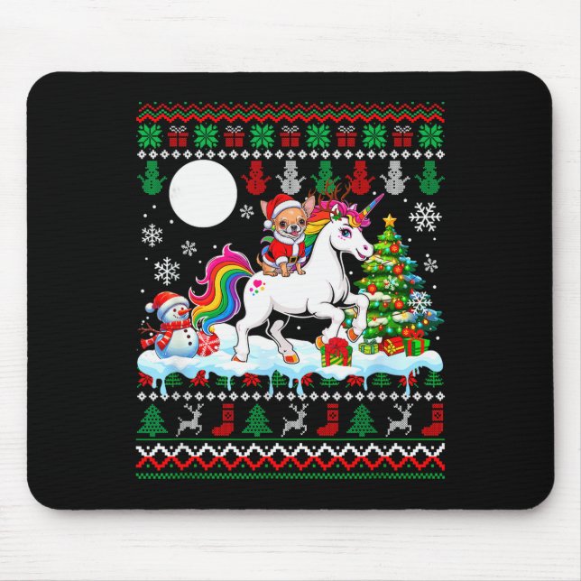 Santa Chihuahua Riding Unicorn Sweater Christmas O Mousepad (Vorne)