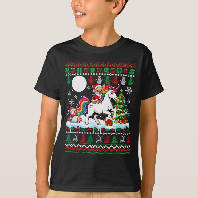 Santa Chihuahua Riding Unicorn Sweater Christmas O T-Shirt (Vorderseite)