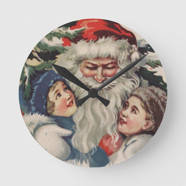 Santa Children Vintage Runde Wanduhr (Vorderseite)