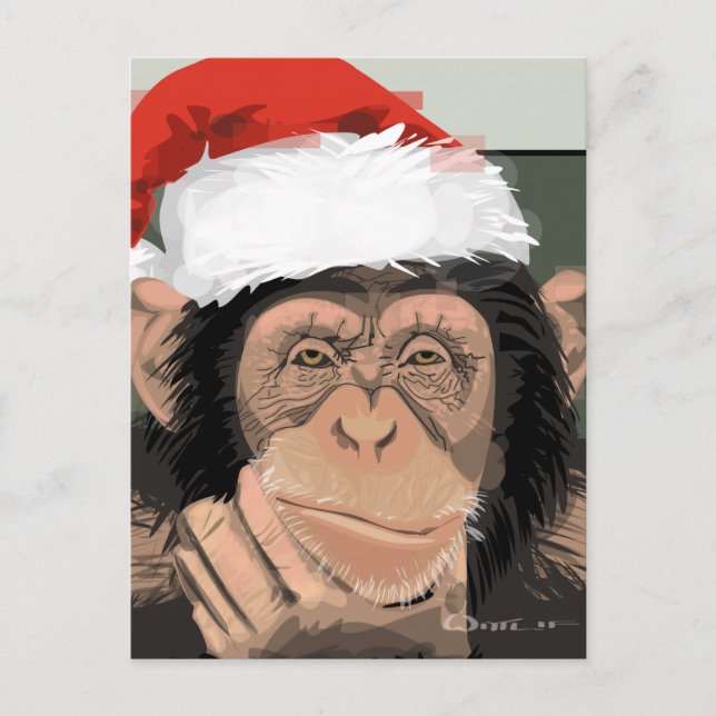 Santa Chimp Feiertagspostkarte (Vorderseite)