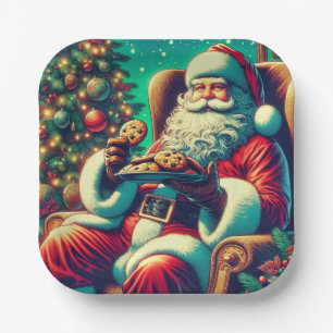 Santa Chocolate Chip Kekse Vintage Weihnachten Pappteller