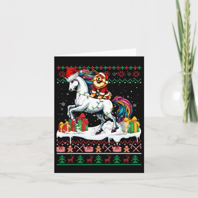 Santa Chow Chow Riding Unicorn Weihnachtskraut L Karte (Vorderseite)