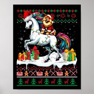 Santa Chow Chow Riding Unicorn Weihnachtskraut L Poster