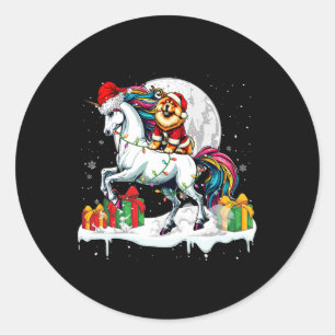 Santa Chow Chow Riding Unicorn Weihnachtsmann Kind Runder Aufkleber