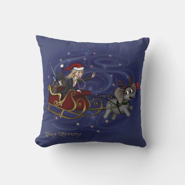 Santa Chris & Wilbur Sleigh Ride Throw Kissen (Vorderseite)