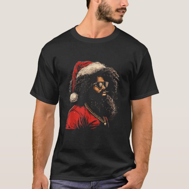 Santa Christmas Afrikanische Amerikaner Pajamas Co T-Shirt (Vorderseite)