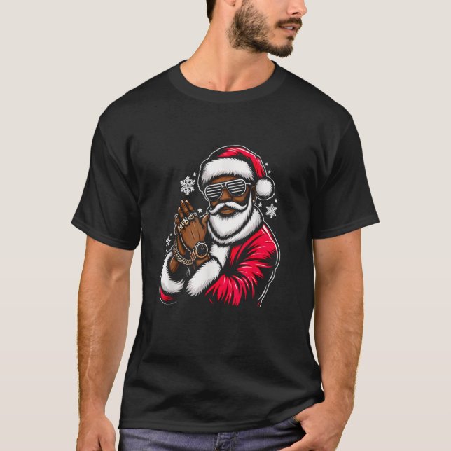 Santa Christmas Afrikanische Amerikaner Pajamas Co T-Shirt (Vorderseite)