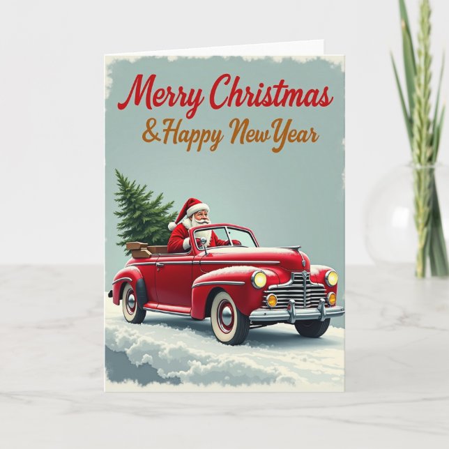 Santa Christmas Car New Year Card Karte (Vorderseite)