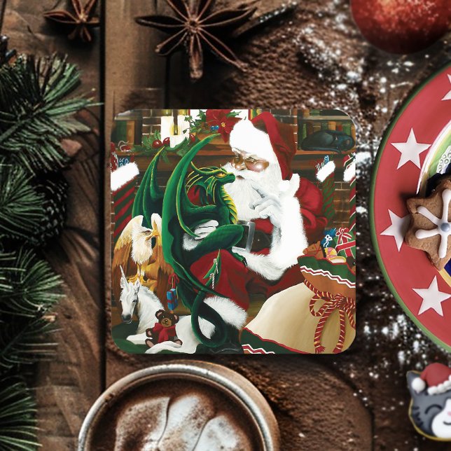 Santa Christmas Dragon Fantasy Getränkeuntersetzer (Von Creator hochgeladen)