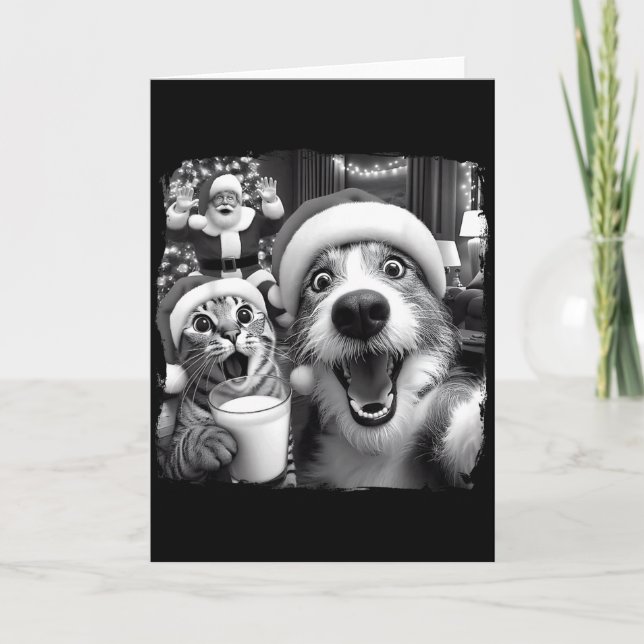 Santa Christmas Funny Cat Taking Selfie Racoon Xma Karte (Vorderseite)