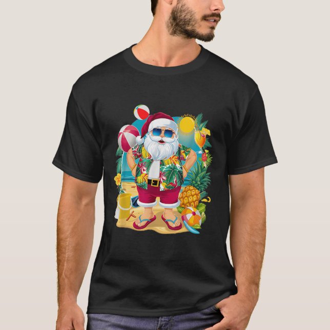 Santa Christmas In July On Beach Hawaiian Summer V T-Shirt (Vorderseite)