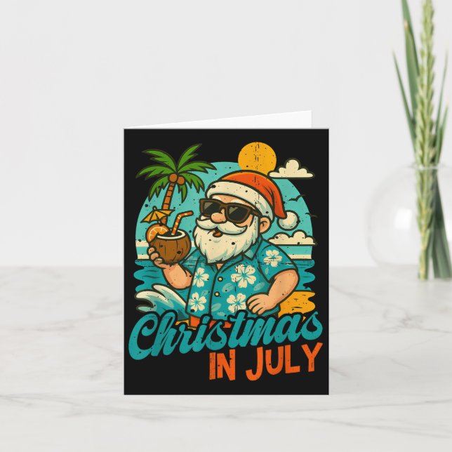 Santa Christmas In July Palm Tree Xmas Summer Beac Karte (Vorderseite)