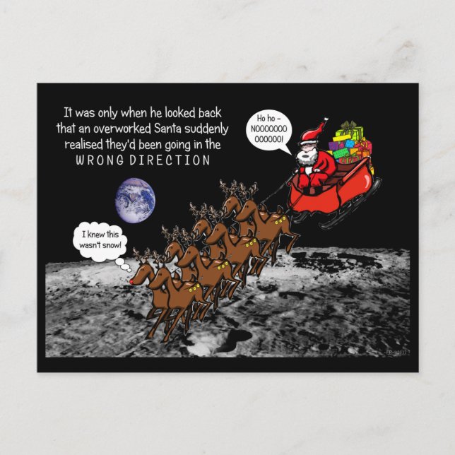 Santa Christmas Jokes Reindeers Wrong Direction Postkarte (Vorderseite)
