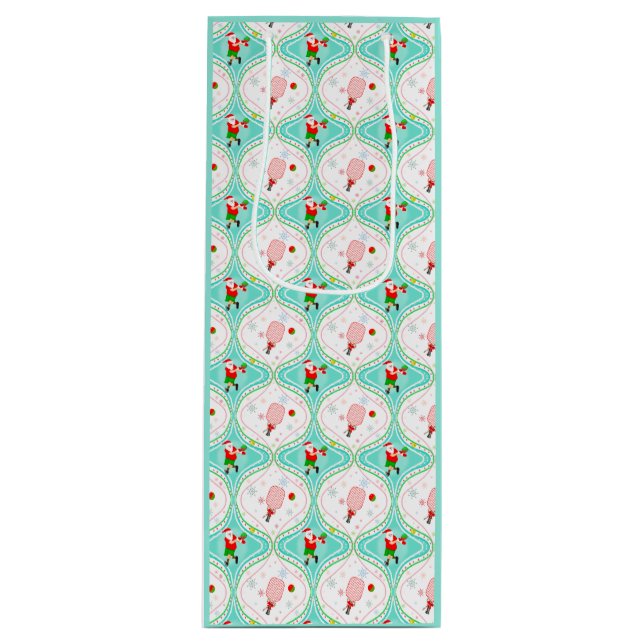 Santa Christmas Pickleball Ogee Pattern Geschenktüte Für Weinflaschen (Vorderseite)