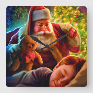 Santa Christmas Quadratische Wanduhr