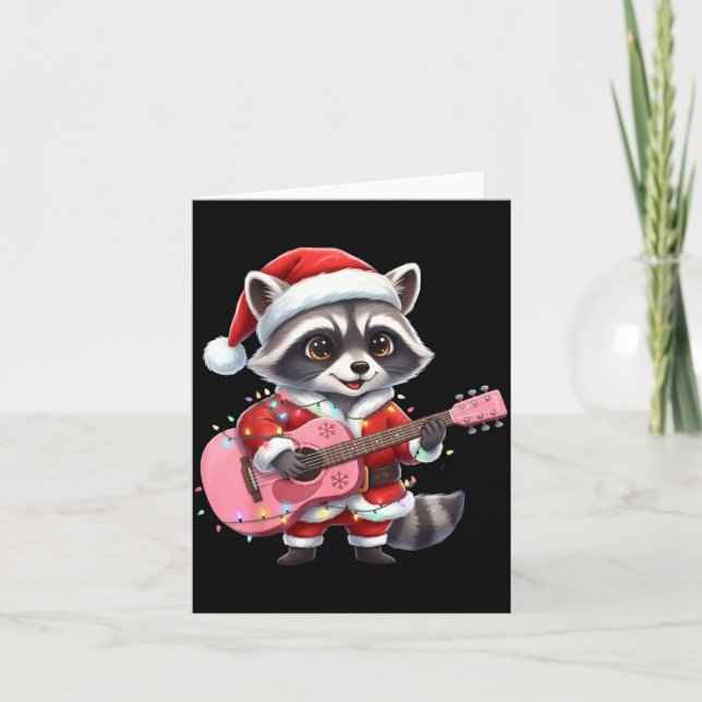 Santa Christmas Raccoon Playing Nk Guitar  Karte (Vorderseite)