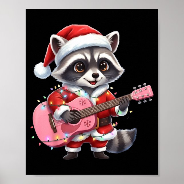 Santa Christmas Raccoon Playing Nk Guitar  Poster (Vorne)