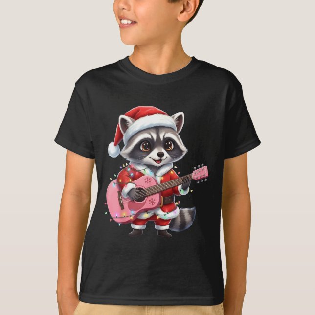 Santa Christmas Raccoon Playing Nk Guitar  T-Shirt (Vorderseite)