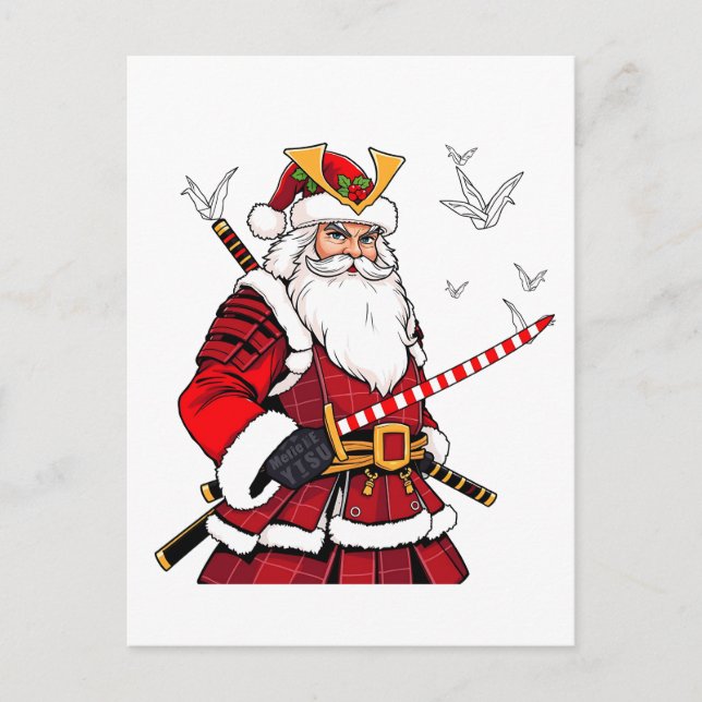 Santa Christmas Santa Claus Japanisch Art Samurai Ankündigungspostkarte (Vorderseite)