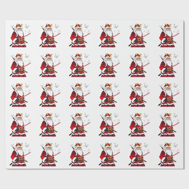 Santa Christmas Santa Claus Japanisch Art Samurai Geschenkpapier (Flach)