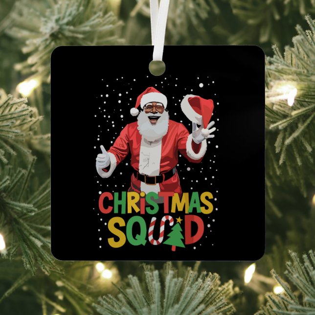 Santa Christmas Squad Black African American Ornament Aus Metall (InSitu)