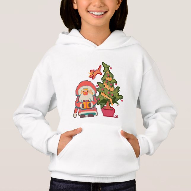 Santa, Christmas tree, cat Pixelart, Pixel Art  Hoodie (Vorderseite)