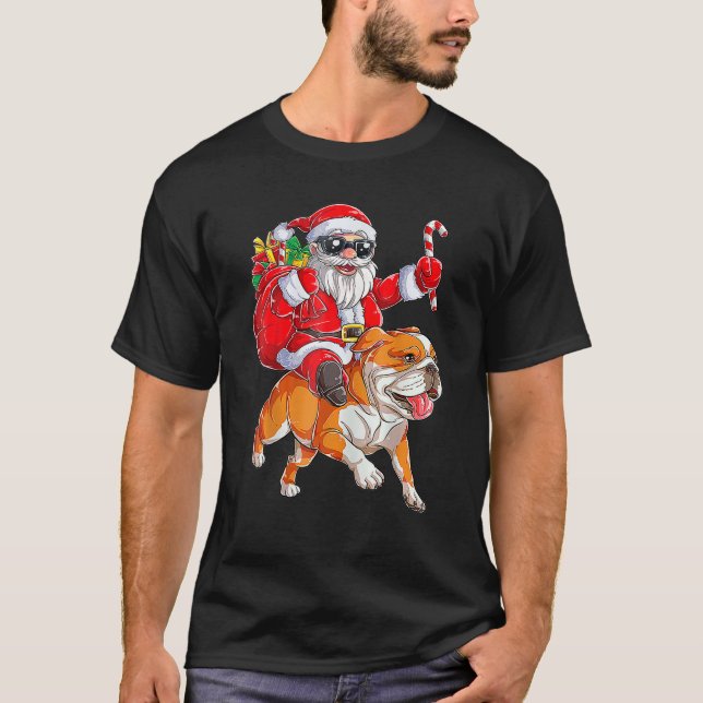 Santa Christmas Tree Santa Claus Riding Englisch B T-Shirt (Vorderseite)