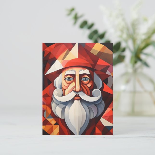 Santa Claus Abstrakte Kunst Feiertagspostkarte (Stehend Vorderseite)