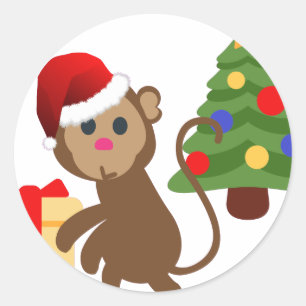 Santa Claus Affe Emoji Runder Aufkleber