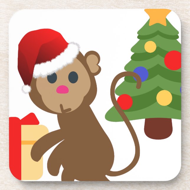 Santa Claus Affe Emoji Untersetzer (Vorderseite)