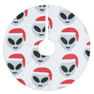 Santa Claus Alien Emoji-Baumrock Polyester Weihnachtsbaumdecke