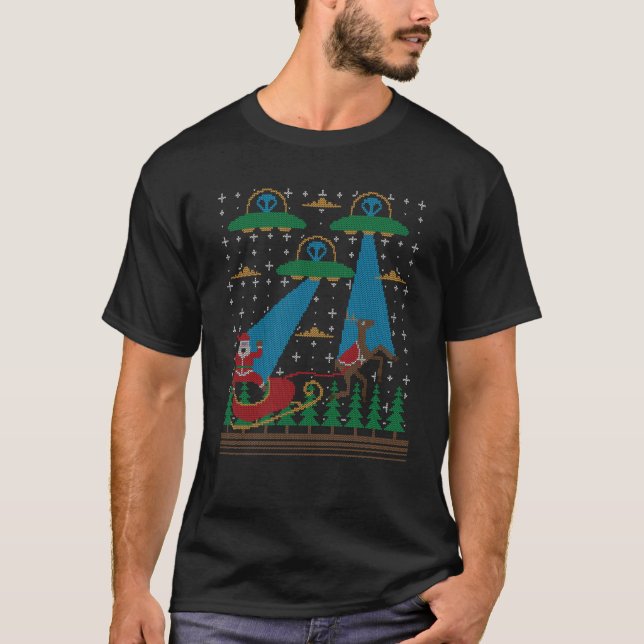 Santa Claus Alien Invasion Space UFO Ugly Christma T-Shirt (Vorderseite)