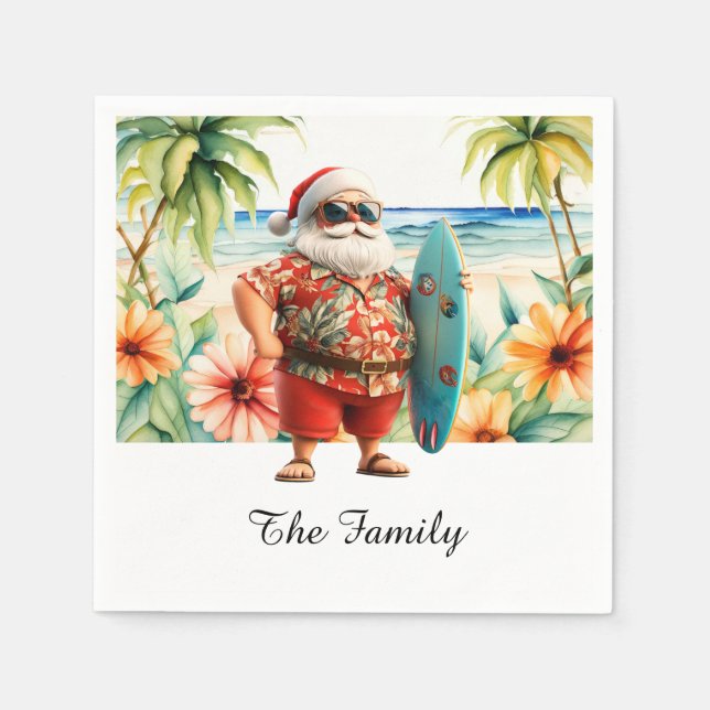 SANTA CLAUS am Hawaii Beach zu Weihnachten Serviette (Vorderseite)