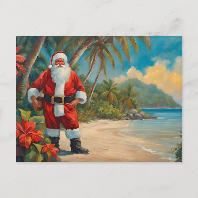 Santa Claus am Tropical Beach Feiertagspostkarte (Vorderseite)
