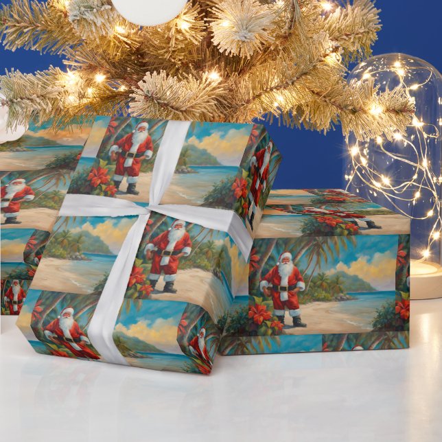 Santa Claus am Tropical Beach Geschenkpapier (Feiertage)