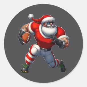 Santa Claus American Football Player Merry Christm Runder Aufkleber